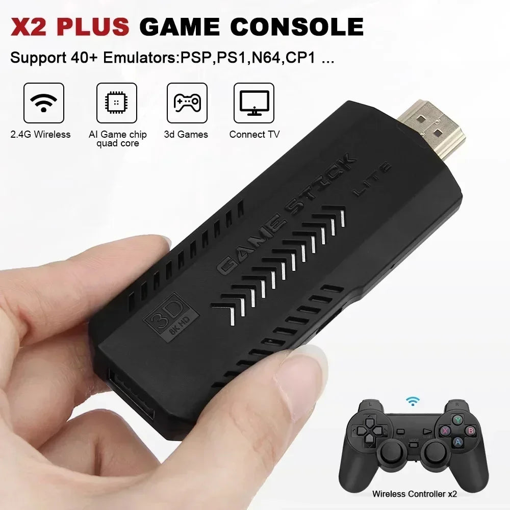 X2 Plus 4K Retro Game Console - 64/128/256GB Plug & Play Stick with 58000+ Games & Wireless Controller for PS1, N64, Dreamcast