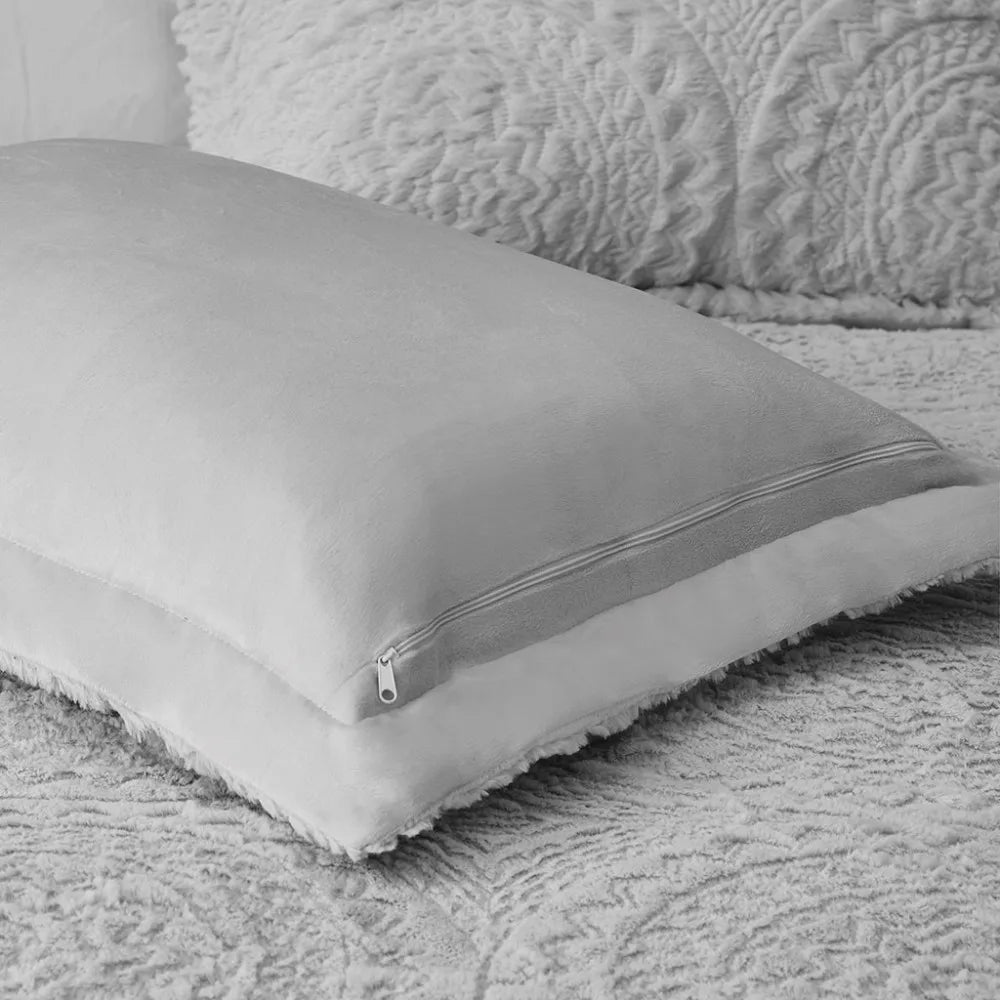 King/Cal King Embroidered Medallion Faux Fur Ultra Plush Comforter Mini Set