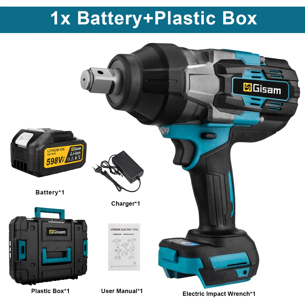 Gisam 3100N.M Torque Brushless Electric Impact Wrench 3/4 inch Cordless Electric Wrench Power Tools for Makita 18V Battery Pin
