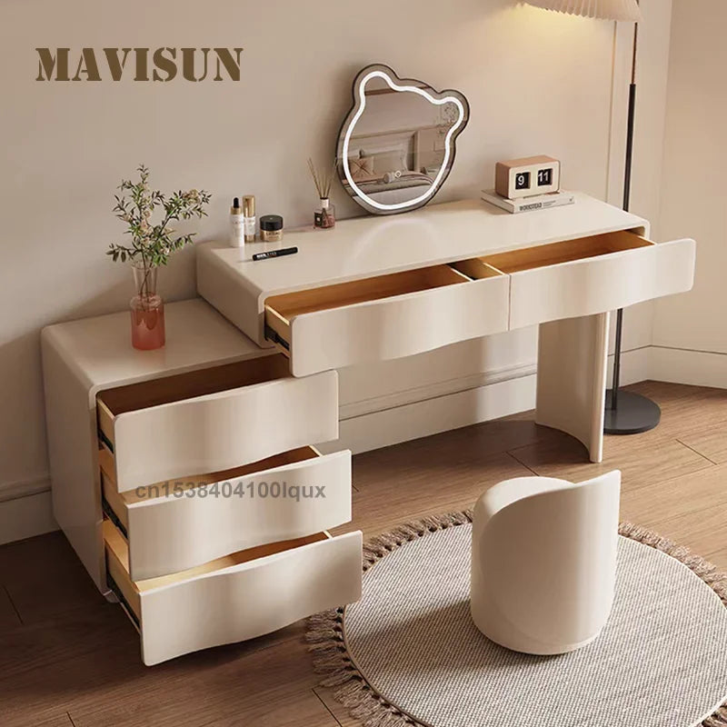 Italian Style Vanity Makeup 75 CM Wooden for Bedroom Bear Shaped LED Mirror Ample Drawer Storage Light Luxury Modern Dresser