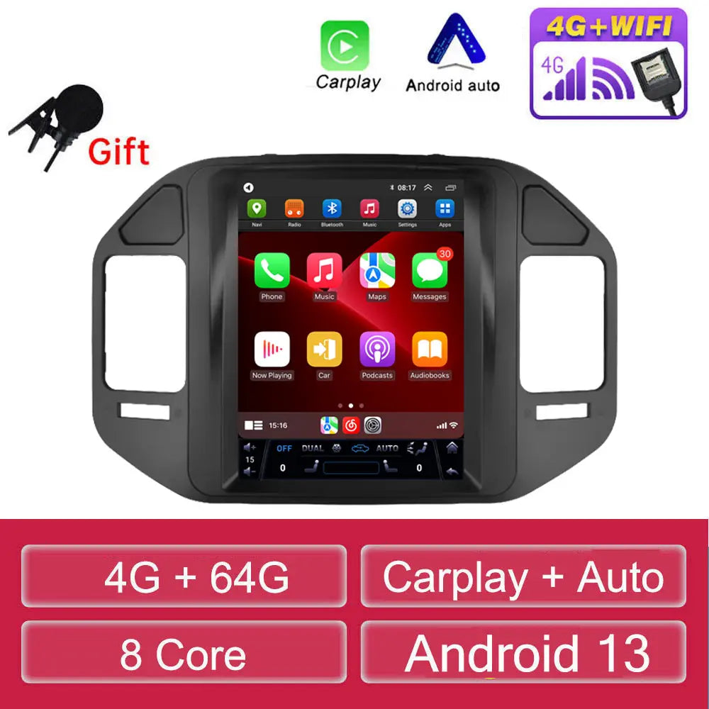 For Mitsubishi Pajero V60 V68 V73 1999-2006 Tesla style Screen Android 13 Carplay Car Radio Multimedia Player Navigation Auto