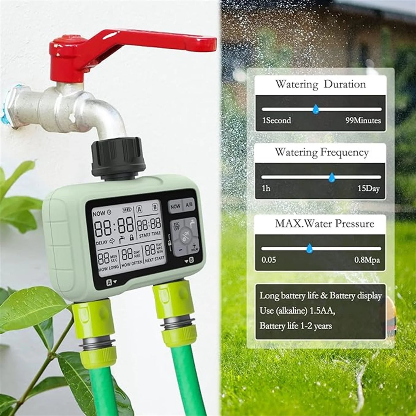Eshico HCT-326 Super Timing 2-Outlet Water Timer Precisely Watering Up Outdoor Automatic Irrigation Fully Adjustable Program