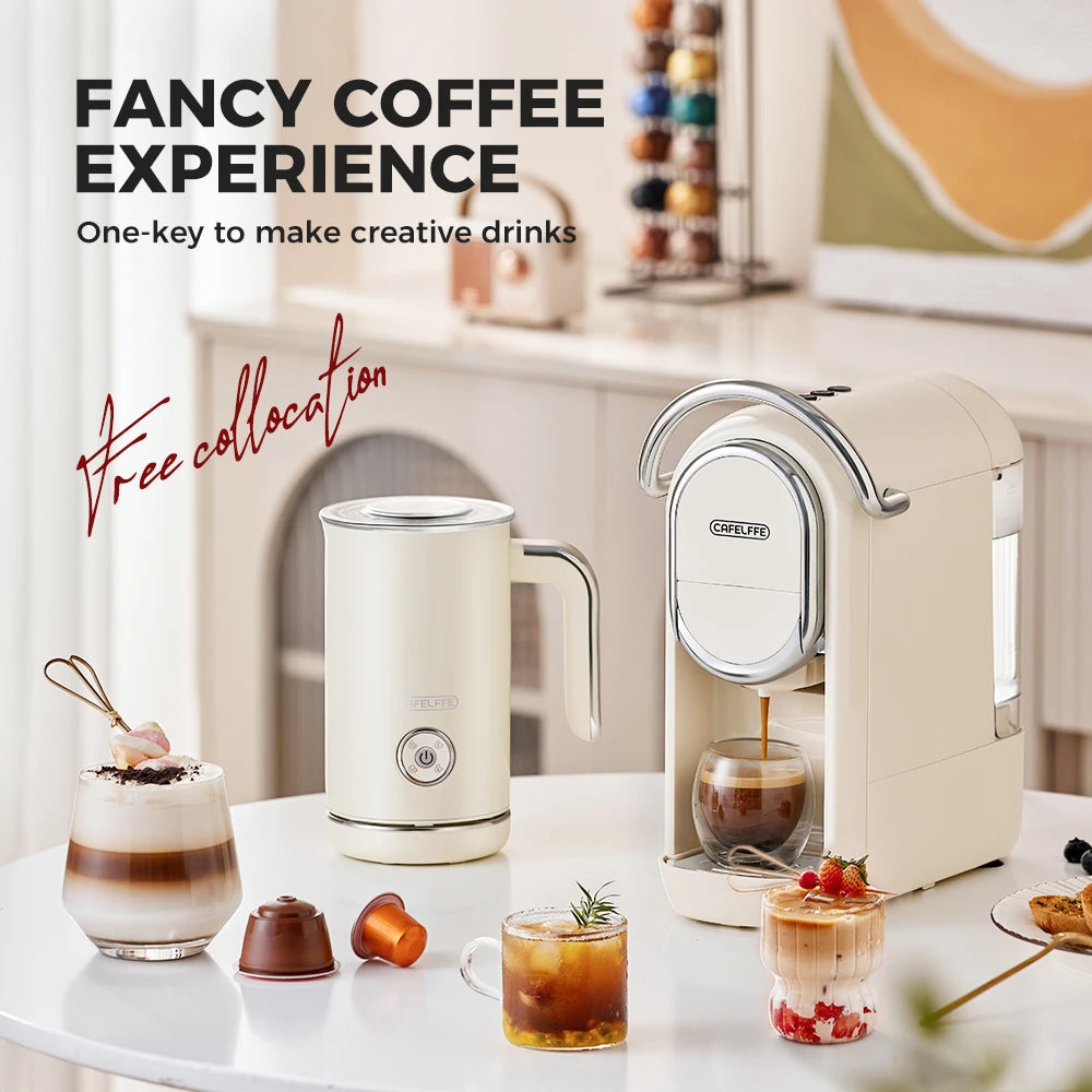 Cafelffe Electric Milk Frother Frothing Foamer Chocolate Mixer Cold/Hot Latte Cappuccino Fully Automatic Milk Warmer Cool 4-in-1