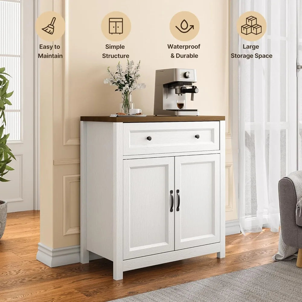 Gizoon Kitchen Storage Cabinet with Adjustable Shelf, Farmhouse Coffee Bar Sideboard Buffet with Large Drawer, Barn Door