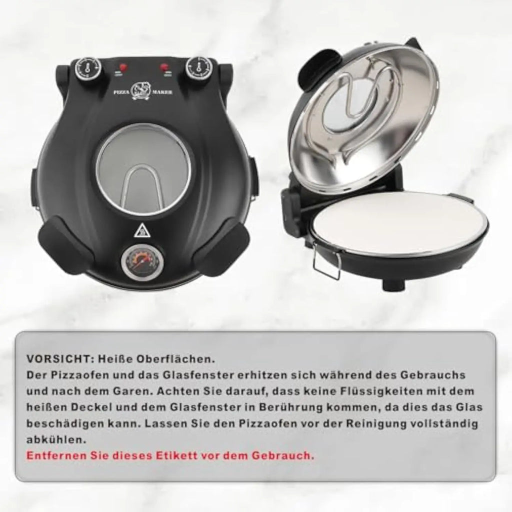 Klaif Electric Pizza Maker, 420℃, 1200 Watt, 5 Separate Temperature Levels, Flame Resistant Stone Plate 1200W 31cm