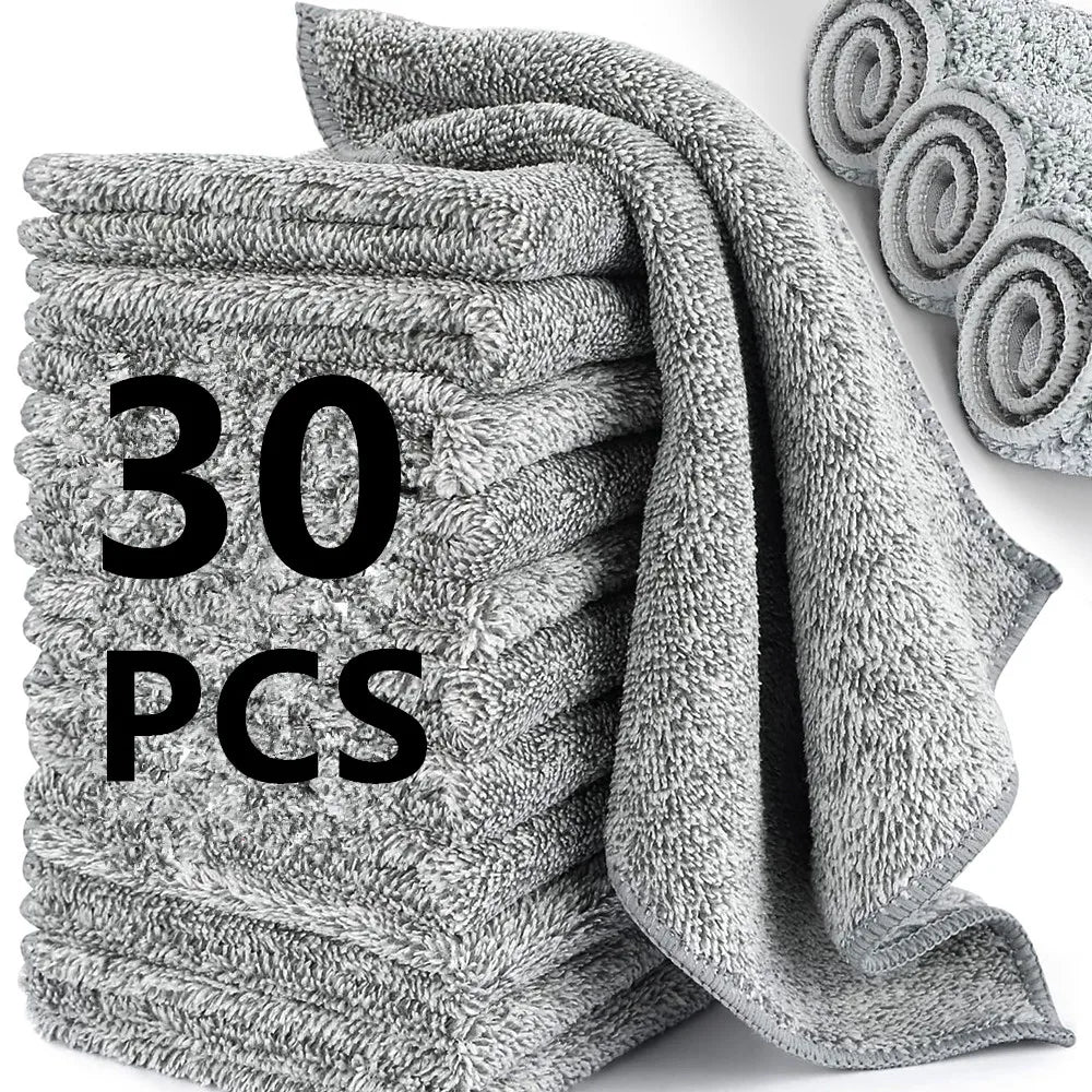 1/30pcs Gray Bamboo Charcoal Thickened Super Absorbent Dishcloth Oil Resistant Kitchen Wipes Microfiber Cleaning Cloths