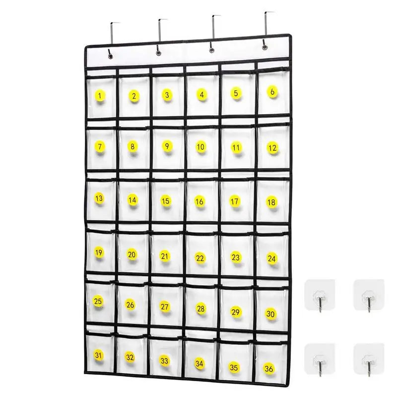 36 Clear Pocket Chart for Calculator Holder with Number Sticker Classroom Hanging Cell Phones Organizer