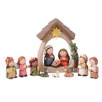 12Pcs Christmas Nativity Figurines with Light Resin Holy Family Birth of Jesus for Christmas Tabletop Church Shelf Chapel
