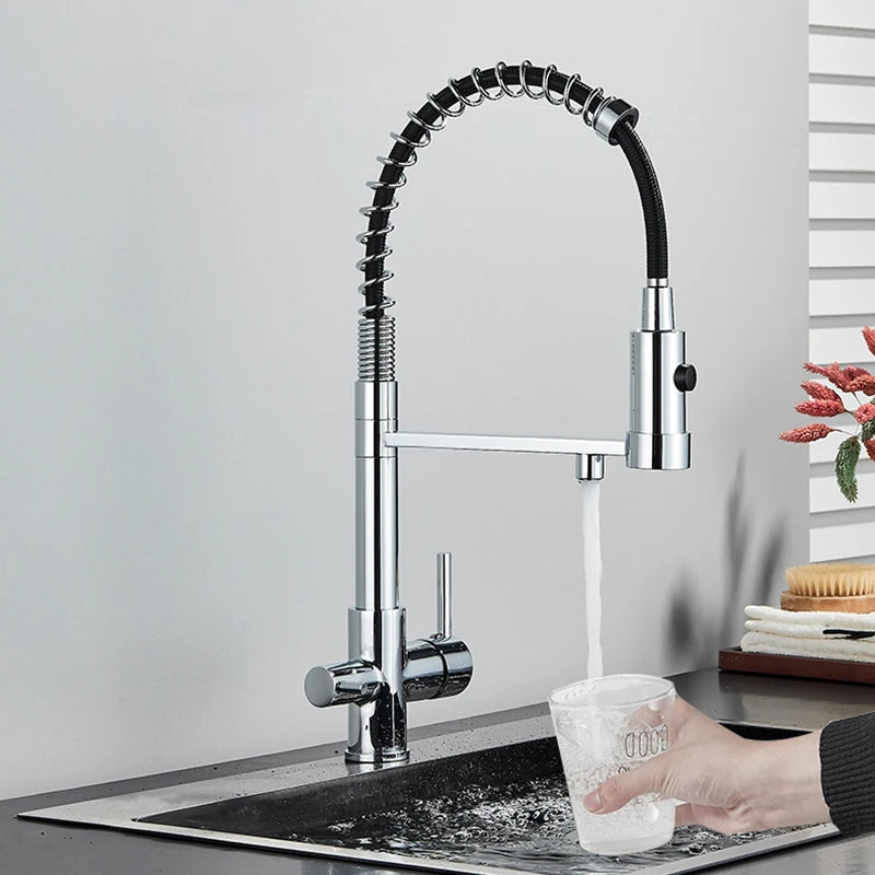 Chrome Filtered Kitchen Faucet Pure Water Kitchen Faucet Dual Handle Hot&Cold Drinking Water Purified Kitchen Mixer Taps