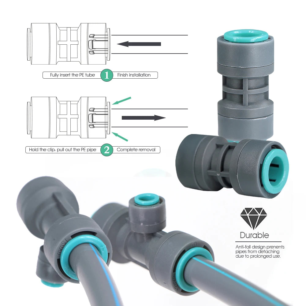 9/12MM PE Tubing Fittings 3/8'' PE Watering Hose Quick Connector for Garden Tubing Joints Tee Straight Elbow Valve Plug Stakes