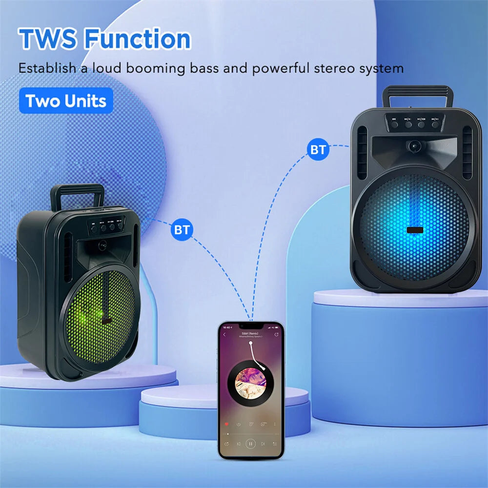 6.5" Portable Bluetooth Speaker | Heavy Bass Subwoofer with Party LED Lights