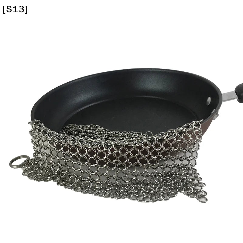 Kitchen Cleaning Ring Stainless Steel Cleaner Chainmail Scrubber Accessories Reusable Washing Net Cleaning Tool for Home[Q]Q@