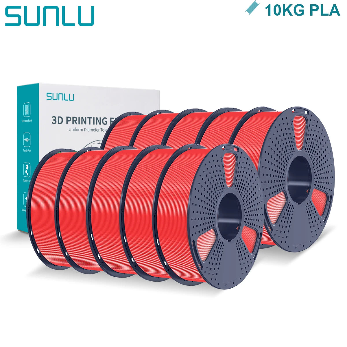 SUNLU PLA 3D Printer Filament 1.75mm - 10 Rolls x 1KG | Neatly Wound