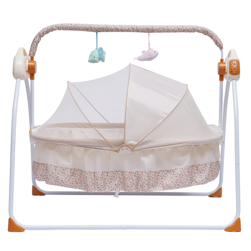 Electric Baby Cradle Auto Swing Rocker Cot Infant Sleeping Bed Swing Crib Kit Timer+Bluetooth Music+Mat+Pillow 5Gears Adjustable