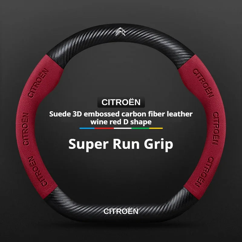 For Citroen C1 C2 C3 C4 C5 C6 VTS Xsara C-Crosser Berlingo Jumpy Carbon fiber Suede Car Steering Wheel Cover Auto Accessories