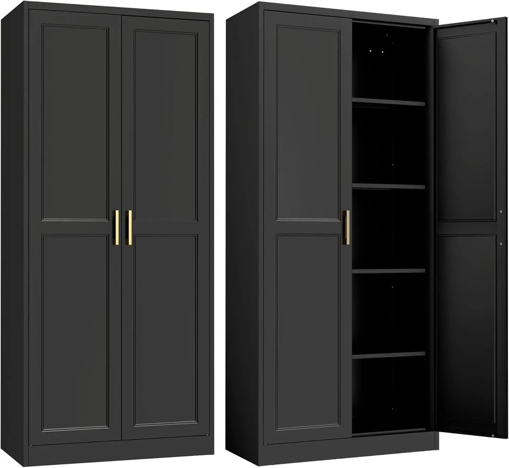 Kitchen Pantry Cabinet,71”White Metal Pantry Storage Cabinet with Doors and 4 Adjustable Shelves,Kitchen Cabinet with 2