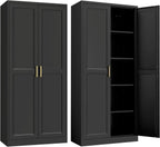Kitchen Pantry Cabinet,71”White Metal Pantry Storage Cabinet with Doors and 4 Adjustable Shelves,Kitchen Cabinet with 2