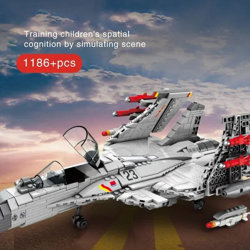 1186pcs Military J-15 Fighter Jet Building Blocks - Aircraft Model Bricks for Boys & Kids Toy Gift | AlluCanFind