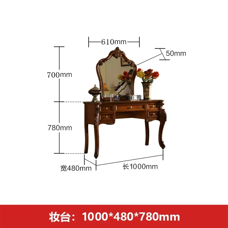 FG11American solid wood dresser retro makeup table storage cabinet European small apartment engraving