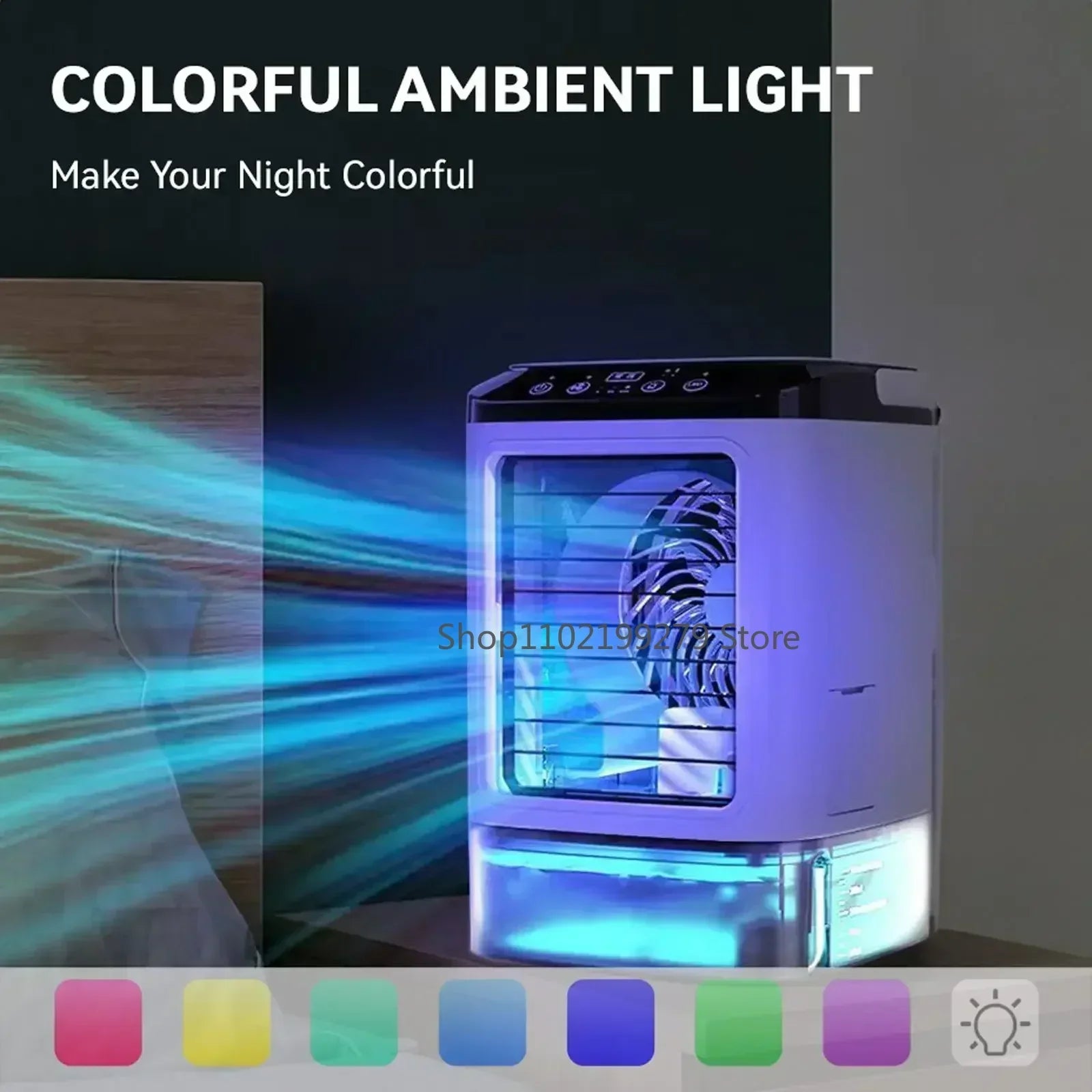 Portable air conditioner 3-speed Mini Air Conditioning 900ml Water Tank Air Cooler with 7-color Night Light For Office Bedroom