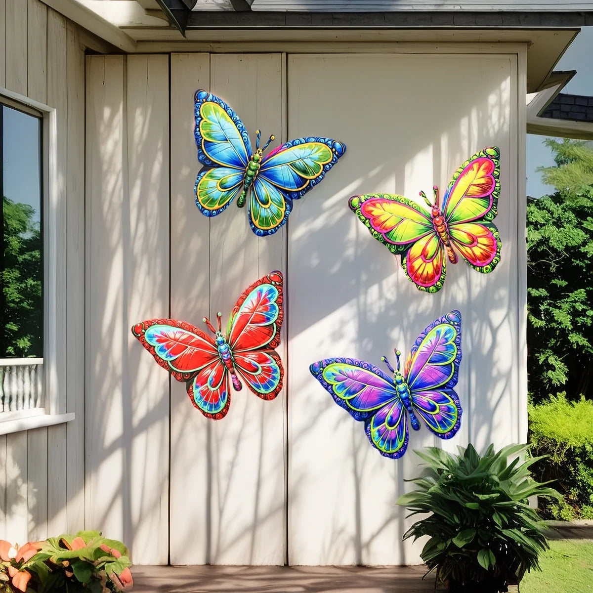 1PC Metal Art Butterfly Wall Decor Colorful Iron Art Butterfly Sculpture Butterfly Hanging Ornament for Outdoor Home Garden Yard