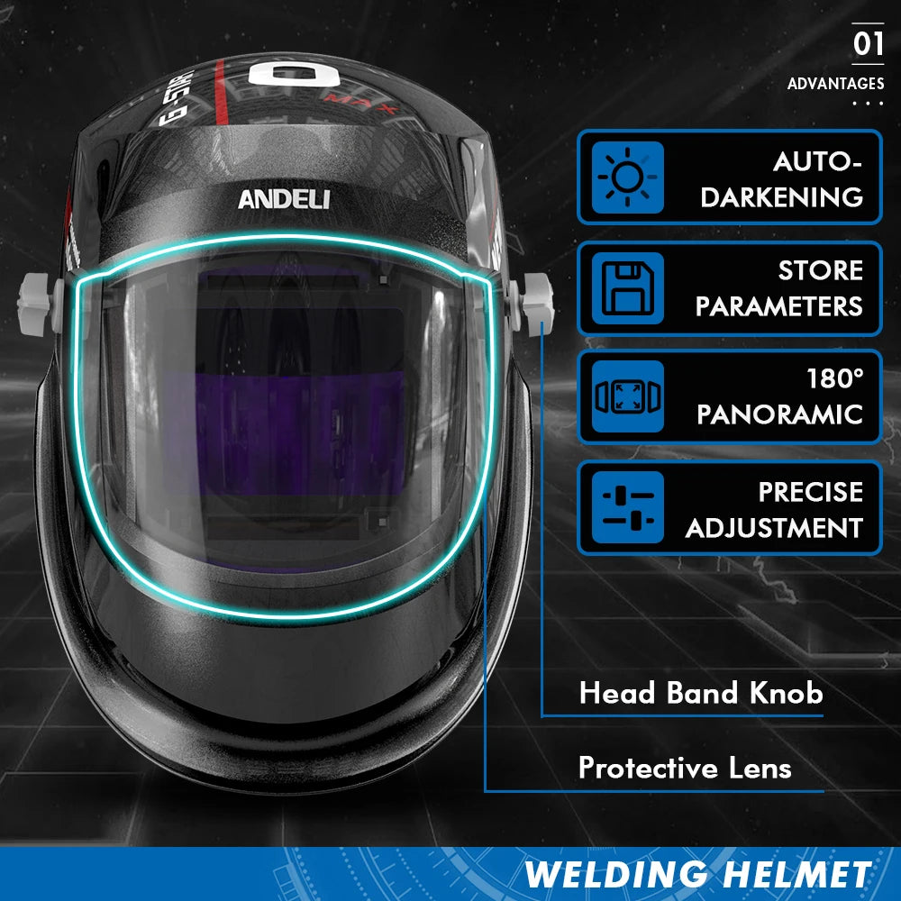 ANDELI Auto Darkening Welding Helmet Large Viewing True Color Solar Powered Welding Mask for TIG MIG ARC Grinding Welder