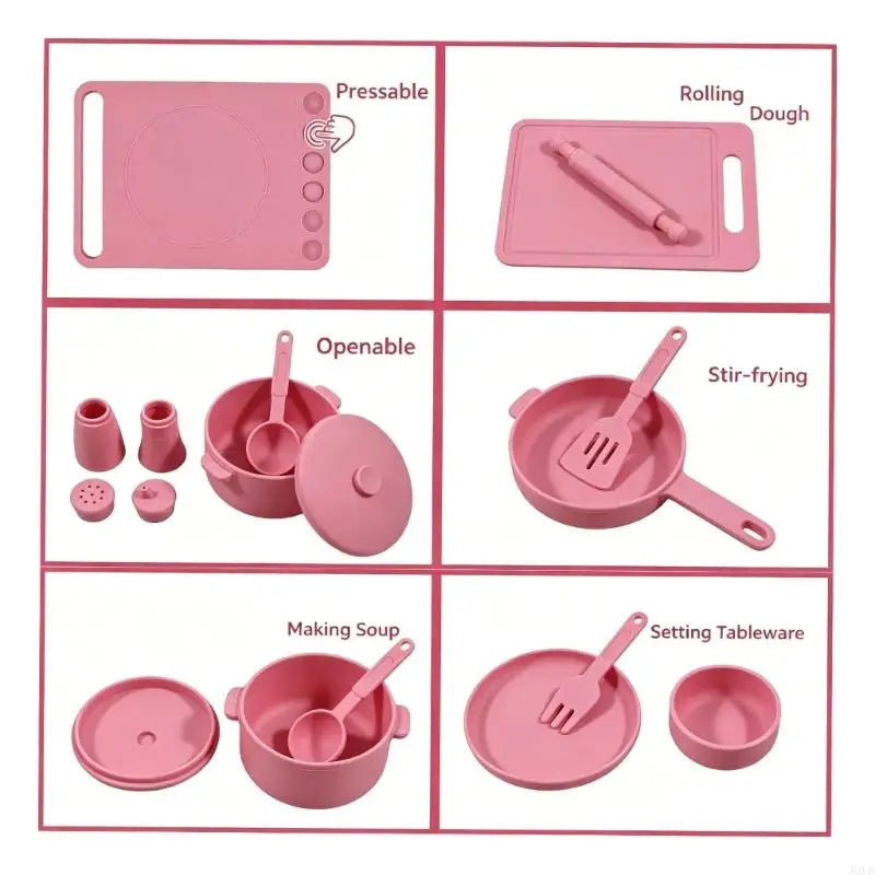 Kids Pretend Play Kitchen Toy Set With Realistic Cooking Utensils Soft Safe Silicone For Ages 3 And Up A2UB