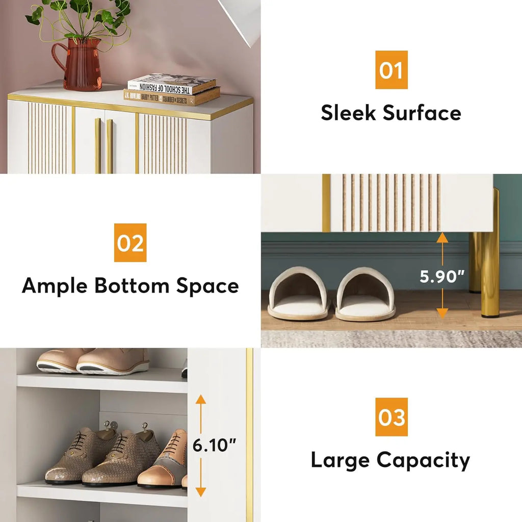 6-Tier Shoe Storage Cabinet with Adjustable Shelves, Wooden Shoes Rack Shoe Storage Organizer for Entryway, Closet, Living Room