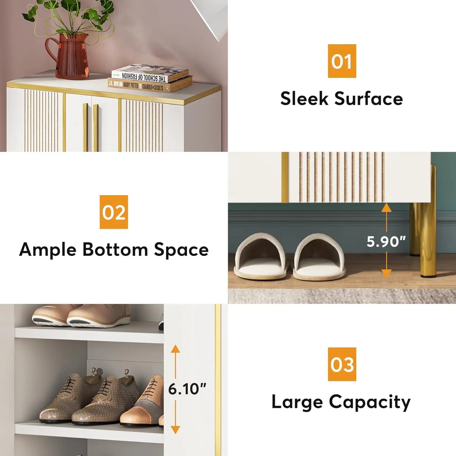 6-Tier Shoe Storage Cabinet with Adjustable Shelves, Wooden Shoes Rack Shoe Storage Organizer for Entryway, Closet, Living Room