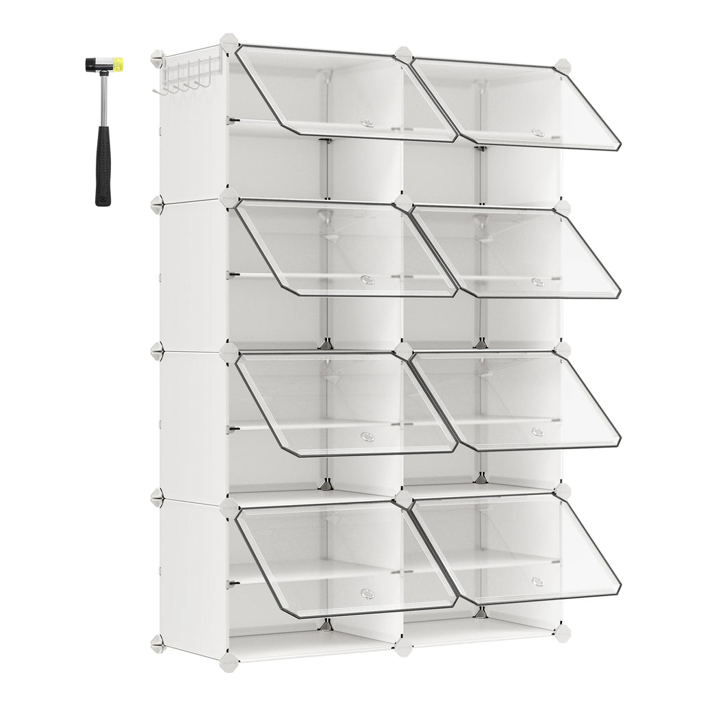 SONGMICSHOME 8-Cube Shoe Rack Organizer 32-Pair Plastic Storage Cabinet for Bedroom Entryway with Steel Frame