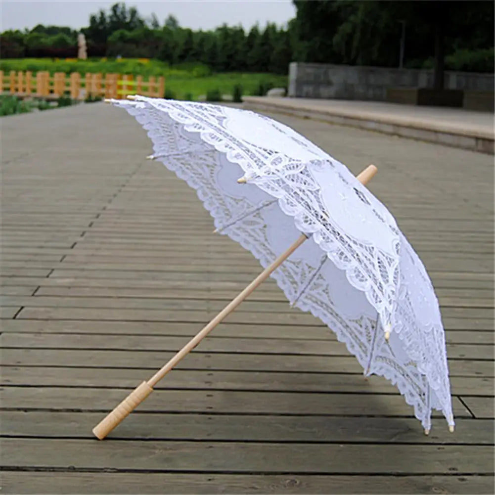 68cm  Embroidery Lace Parasol Umbrella Wedding Decoration Photo Prop Vintage White Palace Craft Lace Umbrella Anti-UV Sunshade
