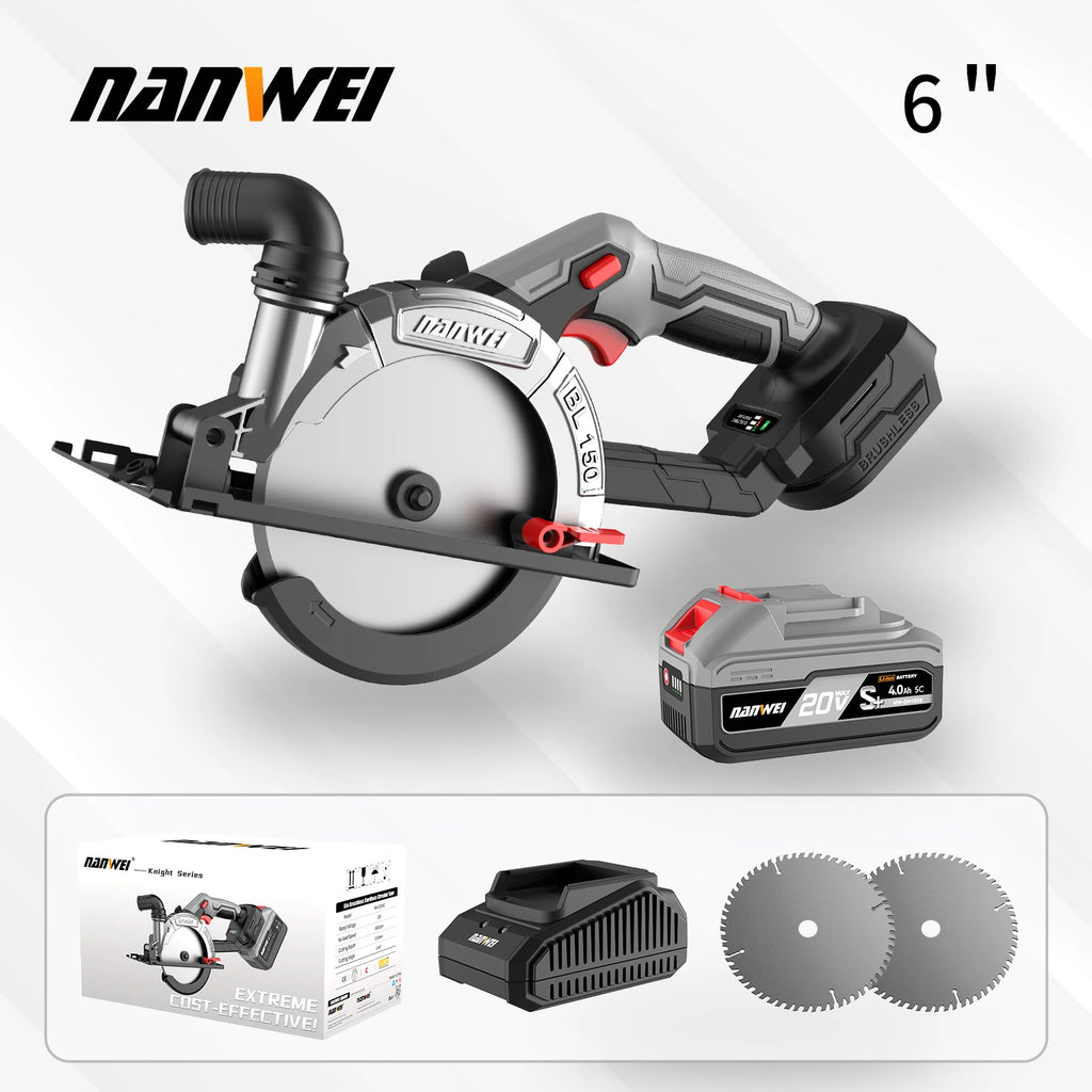 NANWEI 6" cordless brushless circular saw Rechargeable woodworking portable electric saw cutter circular saw