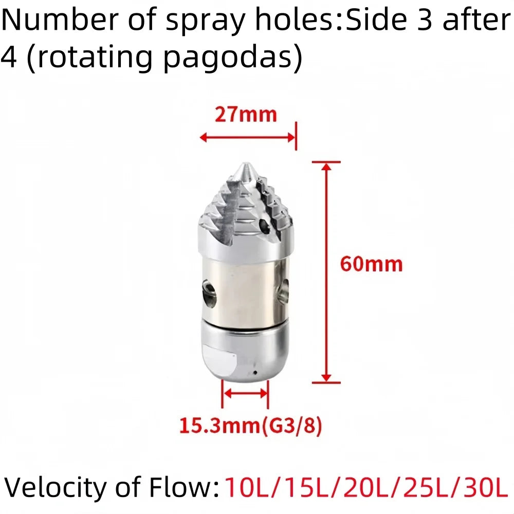 G3/8 Internal Thread Sewer Cleaning Nozzle Pipeline Dredging Tool High Pressure Cleaning Machine Nozzle Stainless steel Material