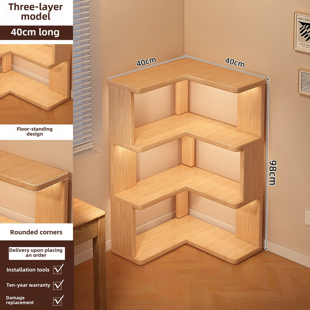 Solid Wood Corner Bookshelf Integrated Shelf Against The Wall Floor Narrow Cabinet Household Corner Storage Shelf Bookcase