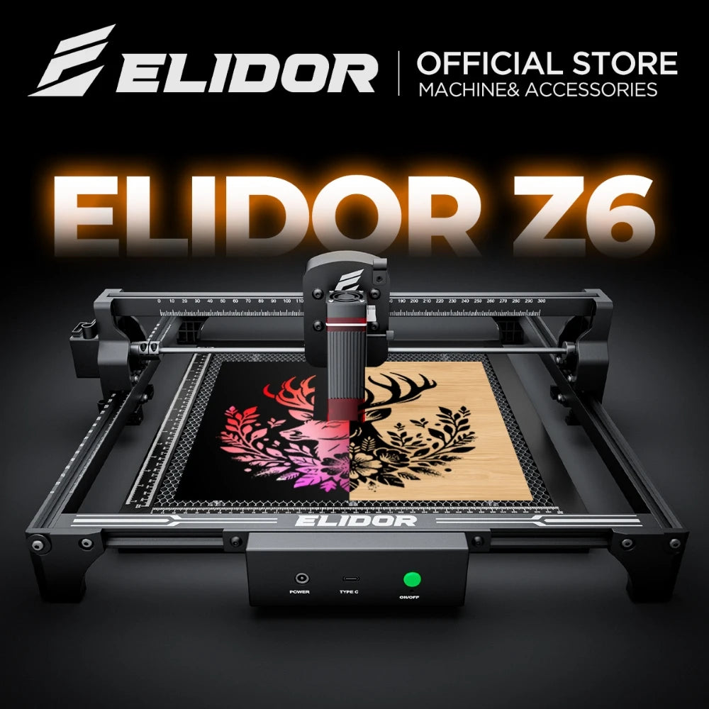 ELIDOR Z6 6W Laser Engraver Machine CNC Diode Wood Marking Cutter for Home DIY Engravable Tags 3D Puzzle Working Area 300X300mm
