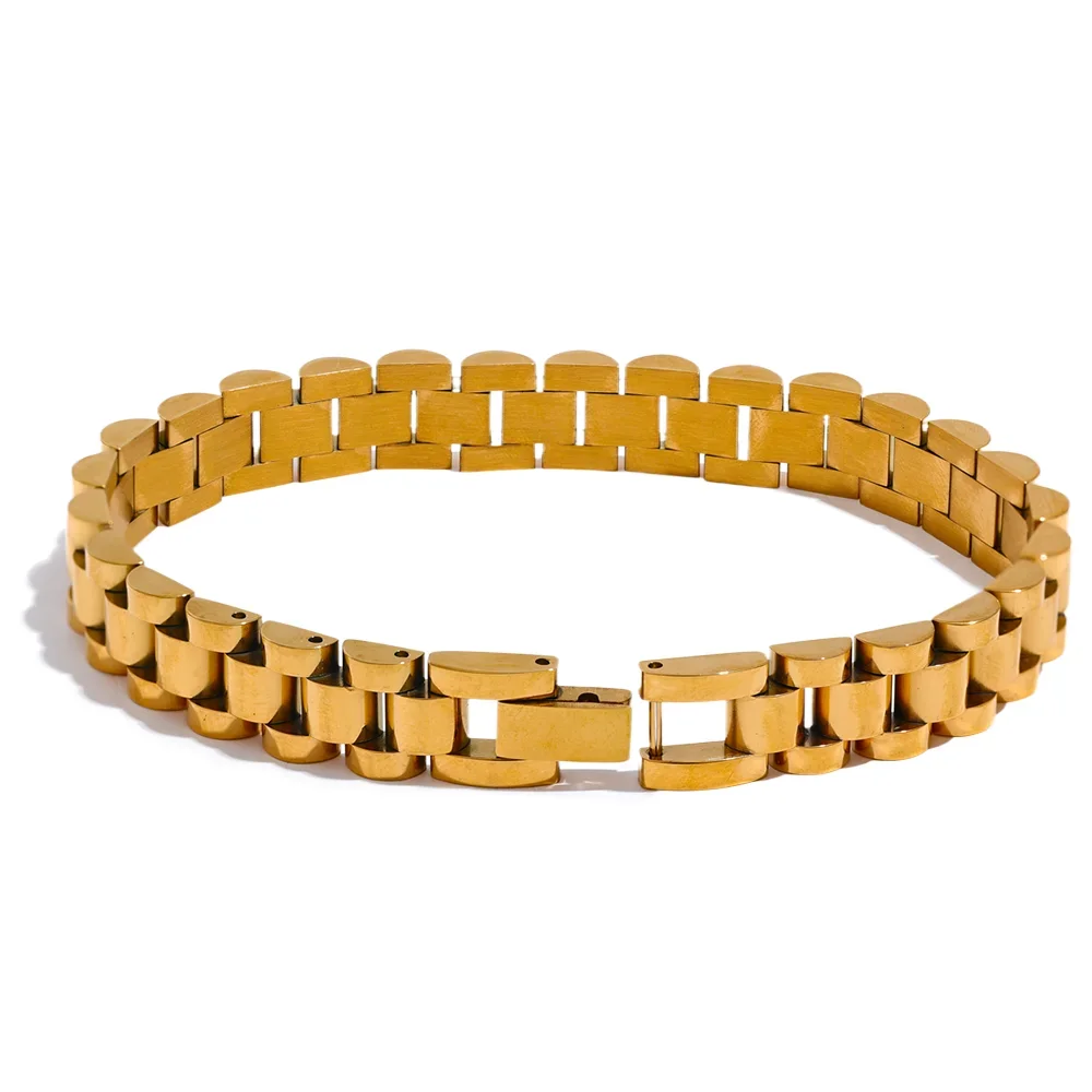 Yhpup Stainless Steel Chain Bracelet - Simple 18K Gold Plated Heavy Metal Fashion Jewelry for Men & Women | AlluCanFind