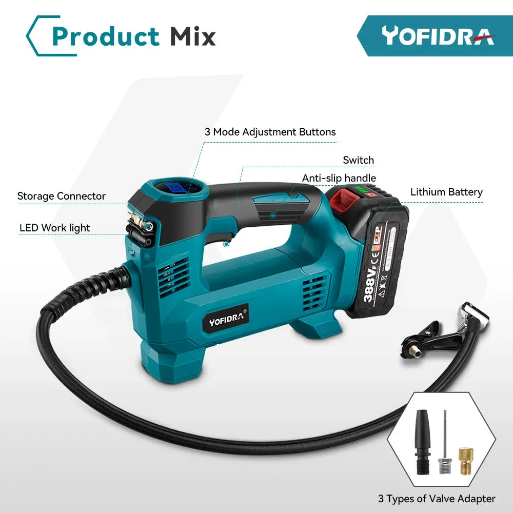 Cordless High Pressure Portable Electric Air Pump With LED Display Rechargeable Car Ball Inflatable Pump For Makita Battery Pin