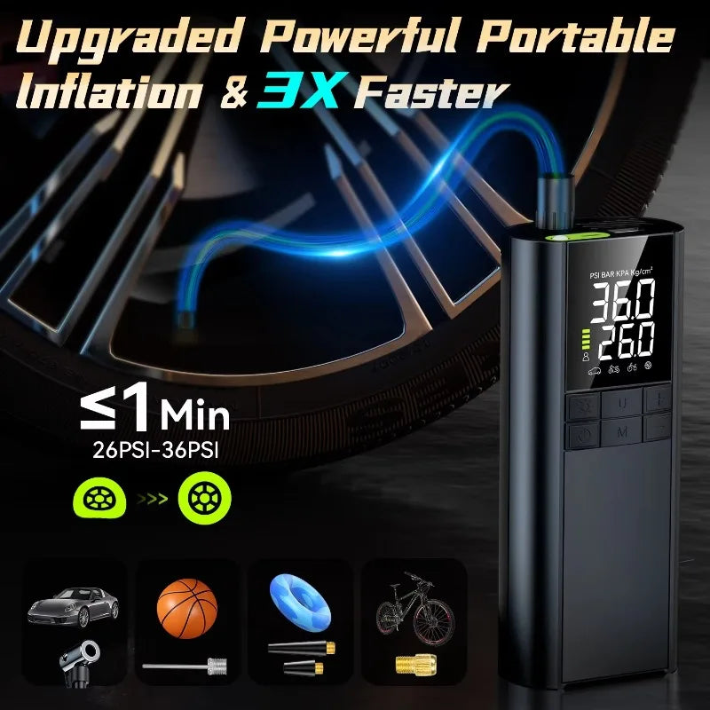 Intelligent Car Inflator Pump 8000mAh Extreme Portable Air Compressor Car Motorcycle Bicycle Usable Electric Tire Inflator Pump