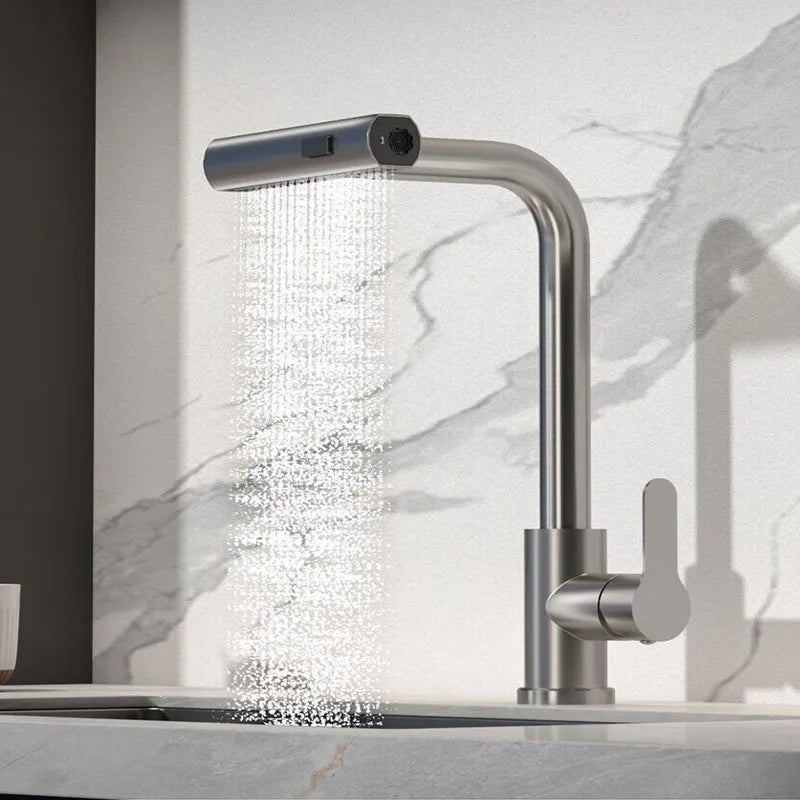 4 Mode Gray Kitchen Faucets Pull Out Rotation Waterfall Black Stream Sprayer Head Sink Mixer Brushed Nickle Water Tap Accessorie