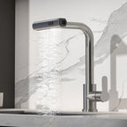 4 Mode Gray Kitchen Faucets Pull Out Rotation Waterfall Black Stream Sprayer Head Sink Mixer Brushed Nickle Water Tap Accessorie