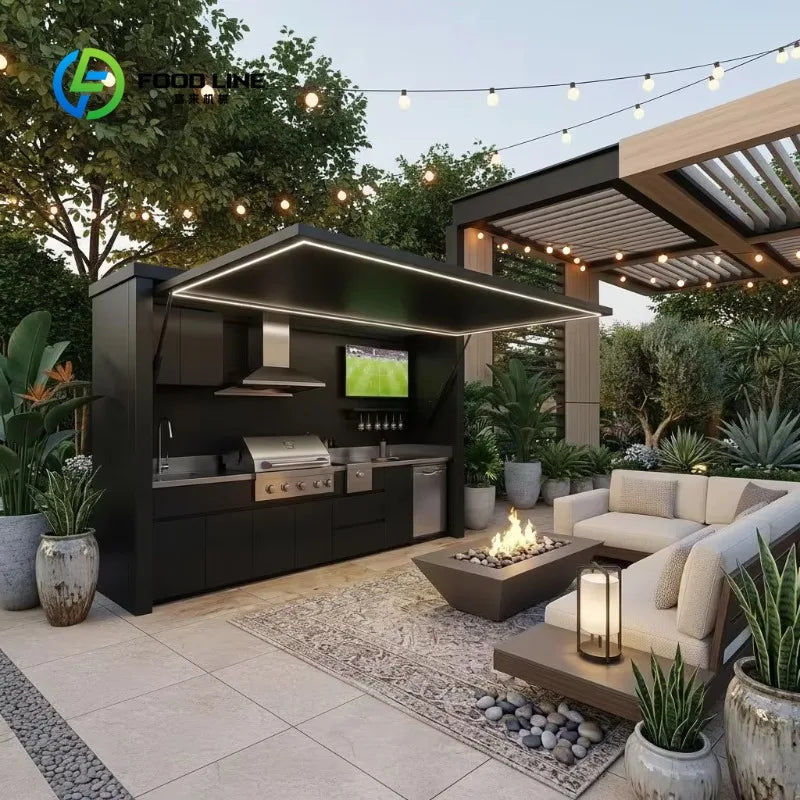 Customized Multifunctional Integrated Outdoor Kitchen Station Stable Structure For Villa Patio Backyard Open Air Cooking