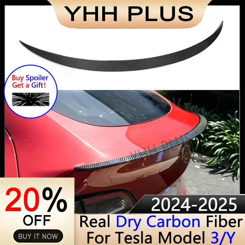 Real Carbon Fiber Spoiler For Tesla Mode Y Accessories Trunk Wing 2020-2024 Real Dry Carbon Original Model 3 Highland Exterior