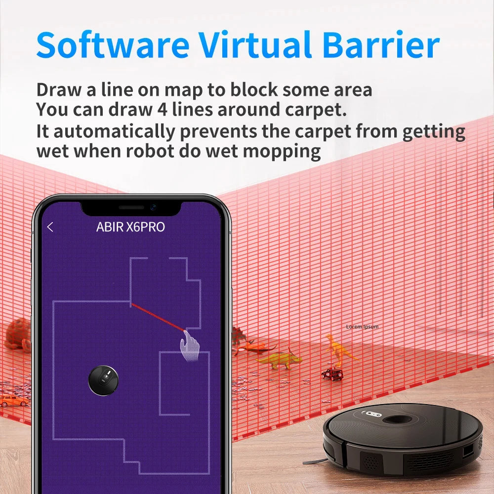 ABIR X6PRO Robot Vacuum Cleaner with Smart Eye System,6000Pa Suction, Software Virtual Wall, Smart Home Wet Dry Mopping,