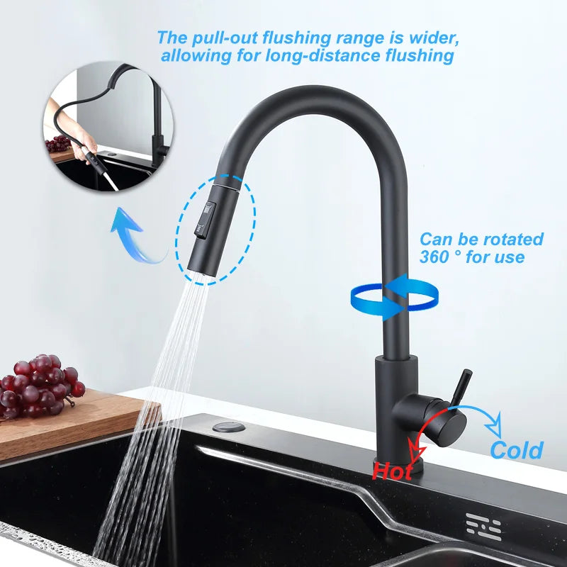 kitchen faucet with a pull - down sprayer， Without Deck Plate,Fit for kitchen sink or laundry sink