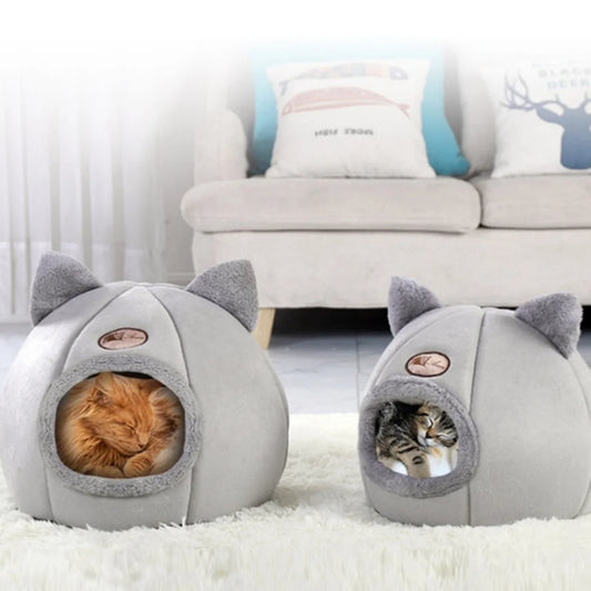 Cozy Pet Bed with Cat Ears - Warm & Soft, Machine Washable for Small to Large Cats | AlluCanFind