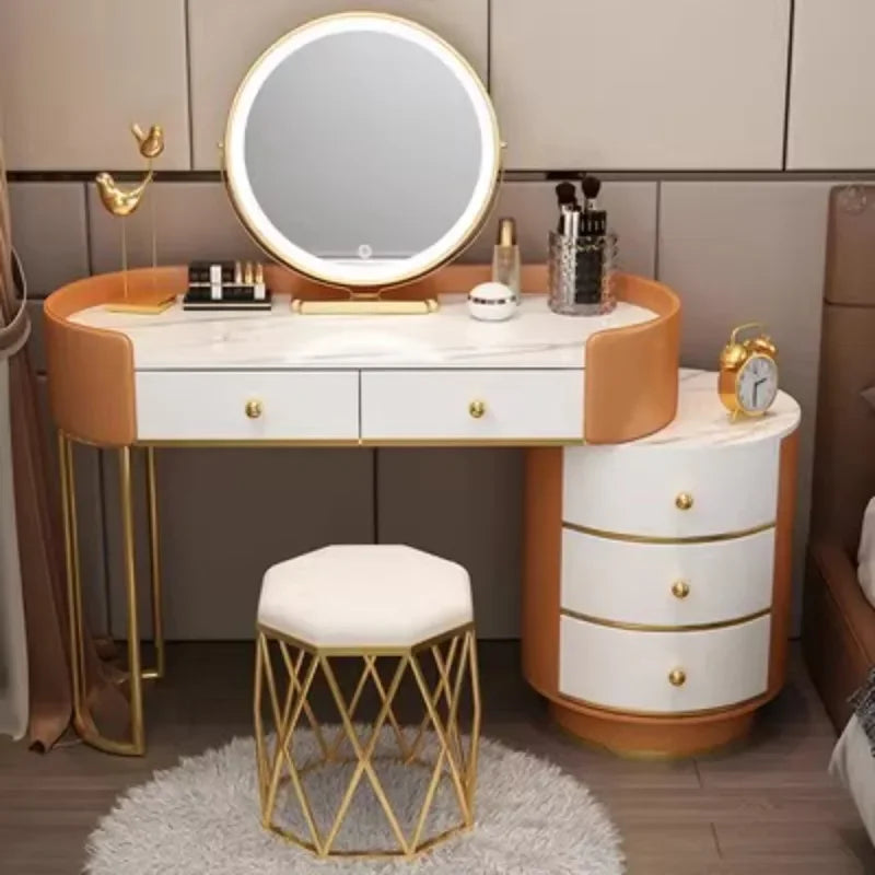 Pink White Vanity Table Women Luxury Nail European Big Stool Study Dressing Table Organizer Mesa De Maquillaje Home Furniture