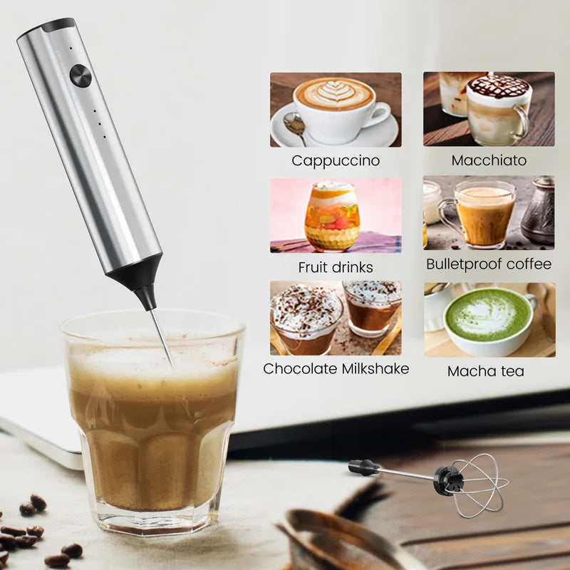 USB Rechargeable Milk Frother 2in1 Electric Egg Beater Whisk Coffee Mixer Double Heads Milk Frothers Baking Stirrer Food Blender