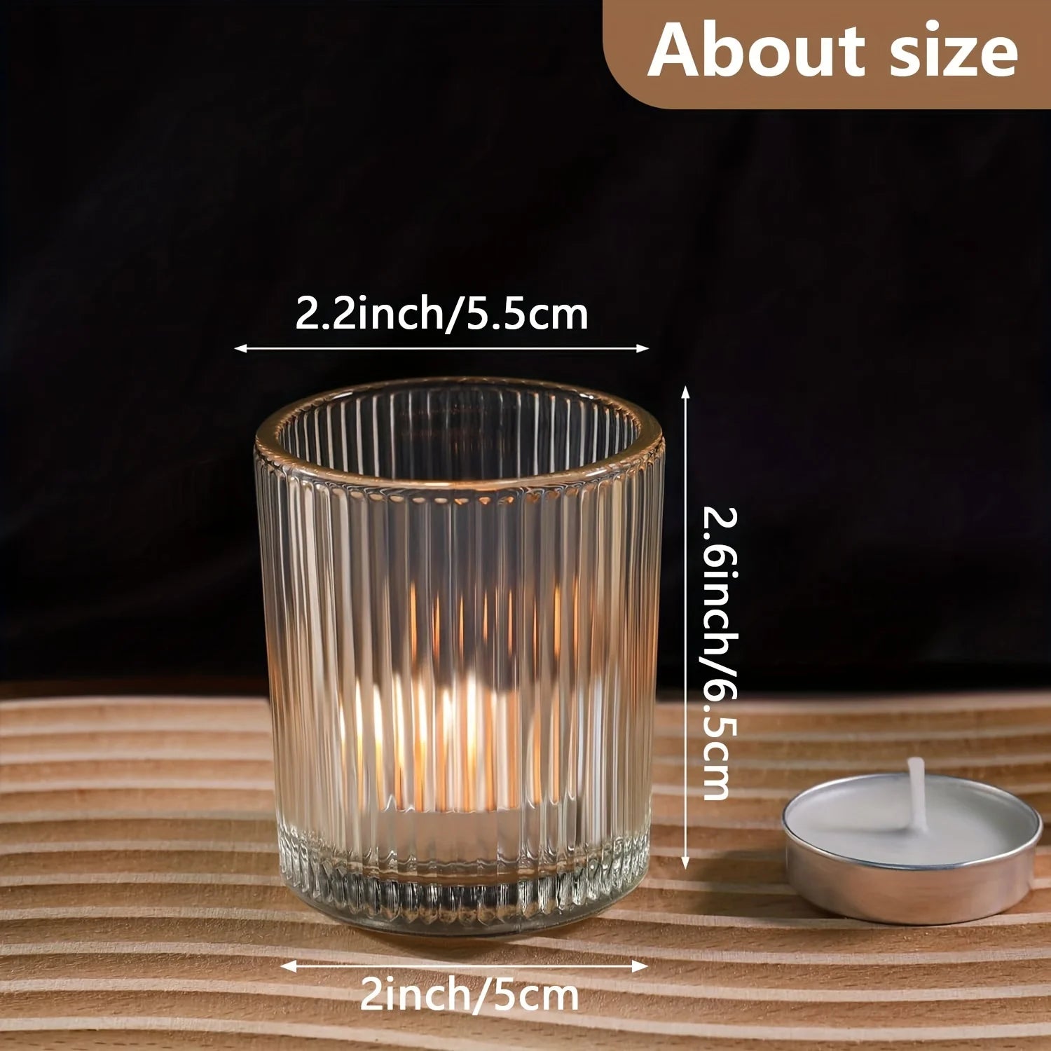 12-piece Candle Holder for Wedding Decoration, Clear Glass Tealight Candlestick, Vintage Striped Tealight Candle Holder
