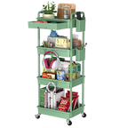 4 Tier Rolling Utility Cart with Drawer,With Drawer & Extended Poles,With Plastic Shelf & Lockable Wheels,Smooth Mobility