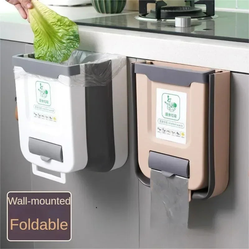 Kitchen Wall-mounted Folding Trash Can Household Cabinet Hanging Storage Trash Basket Creative Classification Hanging Trash Can